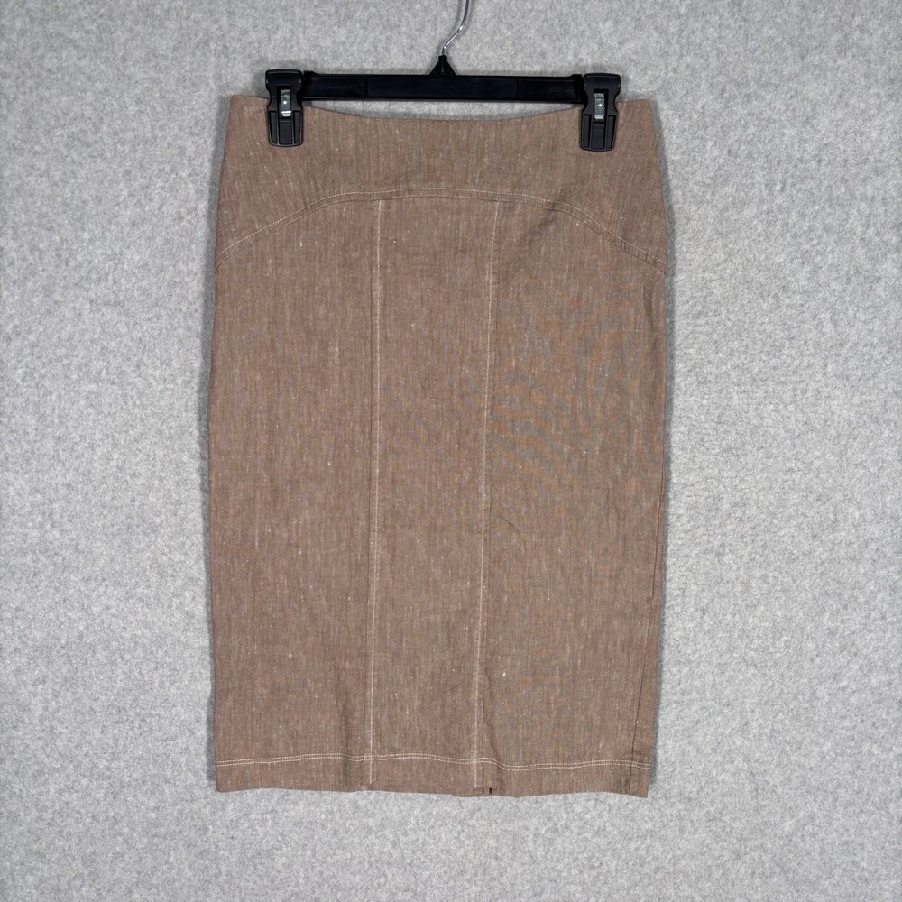 Karen Kane Neutral Pencil Skirt 4 Tan Brown Linen Cotton Stretch Minimalist‎ USA